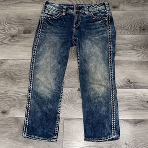 Silver Womens Blue Fluid Denim Suki Mid Wash Pockets Capri Jeans Size 29/L22.5